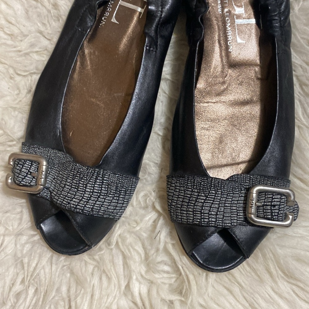 AGL Attilo Giusti Leombruni Peep Toe Leather Ballet Flats Shoes Italy Size 39.5 - Picture 3 of 10